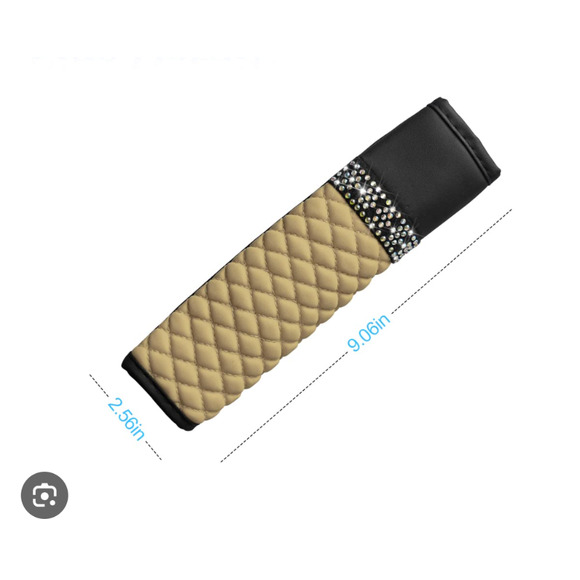 Black & Beige Faux Leather Bling Rhinestone Steering Wheel Cover 14.6"-15" New - Picture 2 of 7